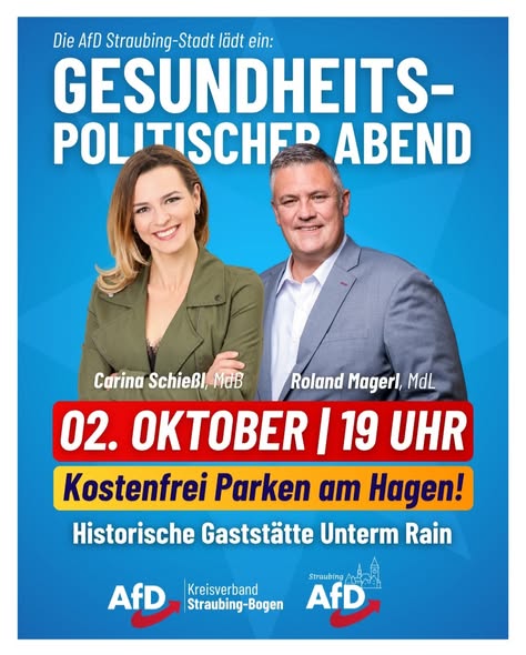 Veranstaltungsplakat zum gesundheitspolitischen Abend mit Carina Schießl und Roland Magerl